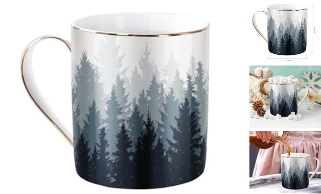 Ceramic Coffee Mug, Cute Water Mug Cup for Holiday, Mug with Forest Pattern