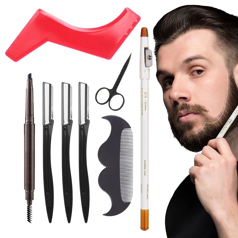 8pcs Men's Beard Shaping Template Guide Tool, Beard Shaving Template Stencil