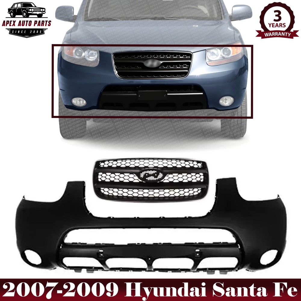 Front Bumper Cover Fascia & Grille Assembly Kit For 2007-2009 Hyundai Santa Fe