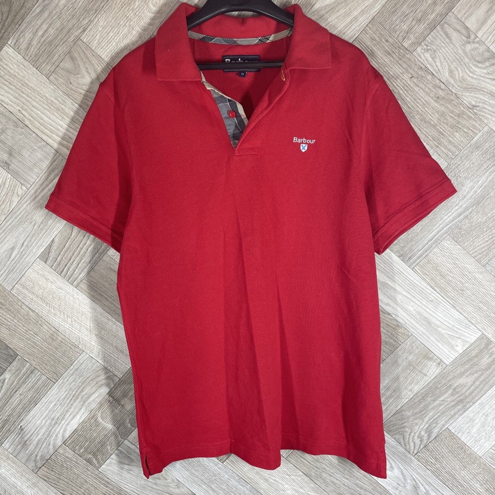 Barbour Dark  Red Short Sleeve Polo Shirt Size Med ( Small Fitting )