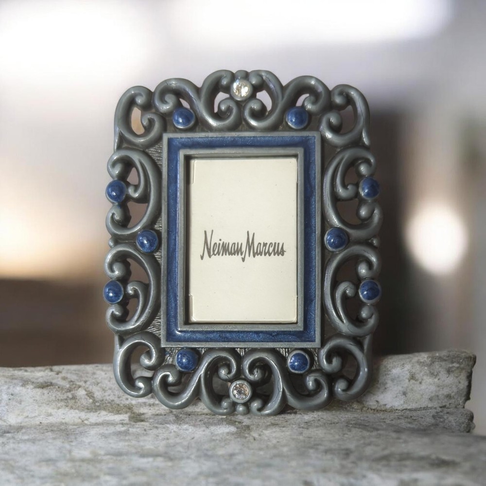 Jay Strongwater Mini Picture Frame Blue Clear Crystals Clip Or Standing 2 3/8