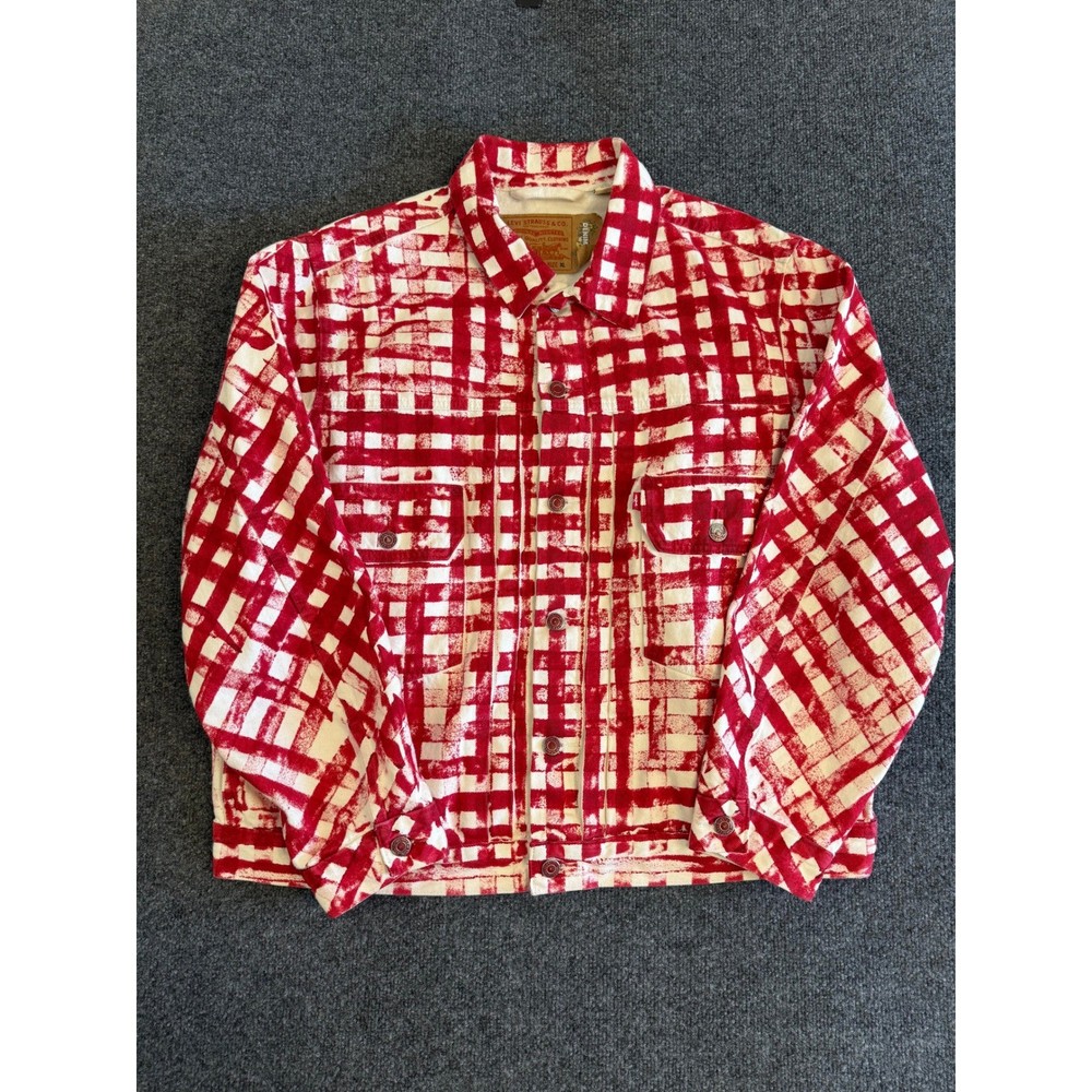 Denim Tears Levis Type 2 Big E Picnic Trucker Jacket Red White Mens XL LVC