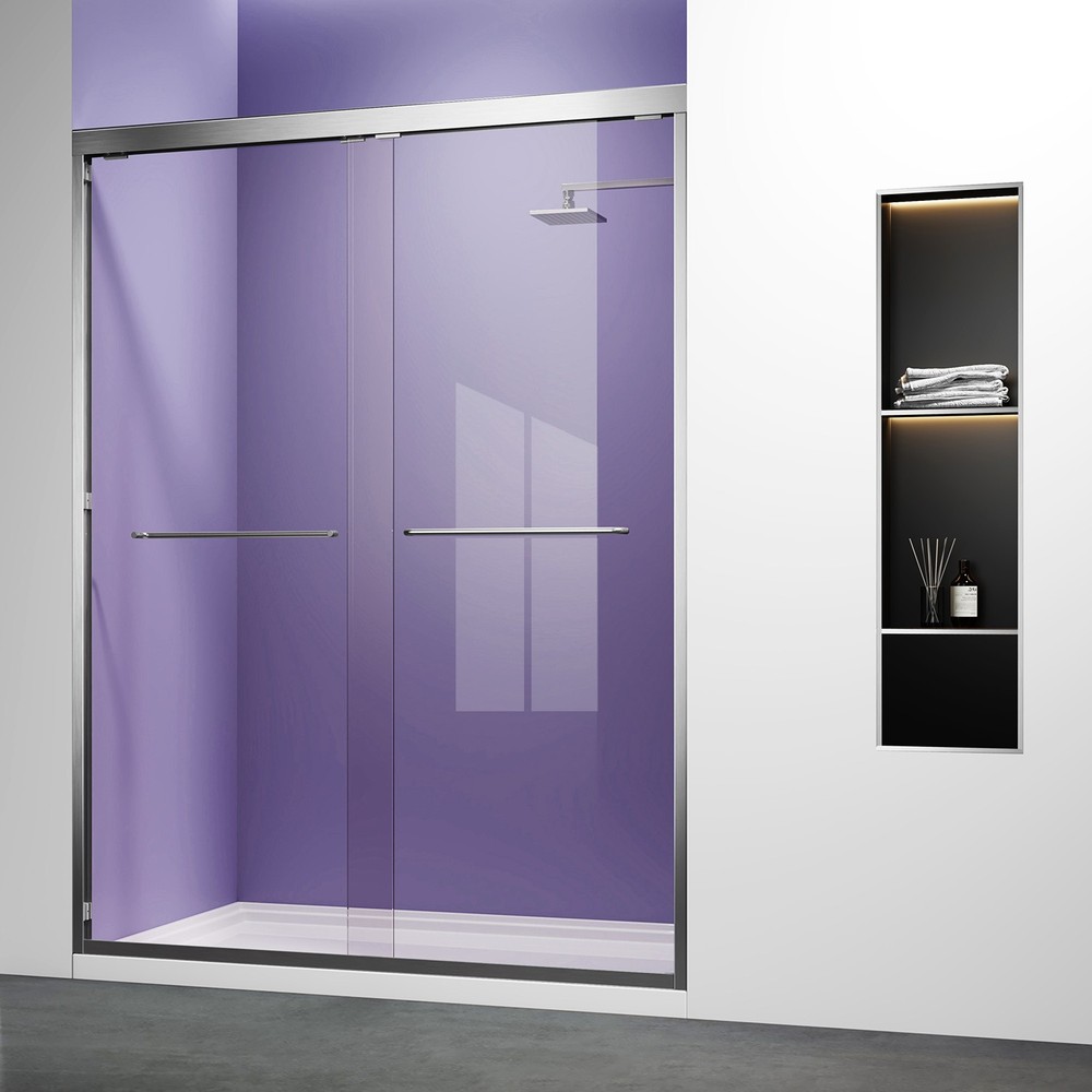 54x72 Brushed Nickel Shower Door with 6mm Tempered Glass Panel