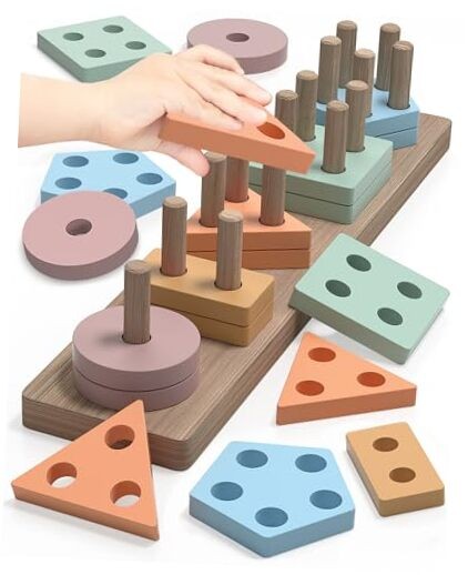 Montessori Shape Sorting Toy for 1-2 Year Olds - Brown Wooden Gift for Toddler Boys & Girls