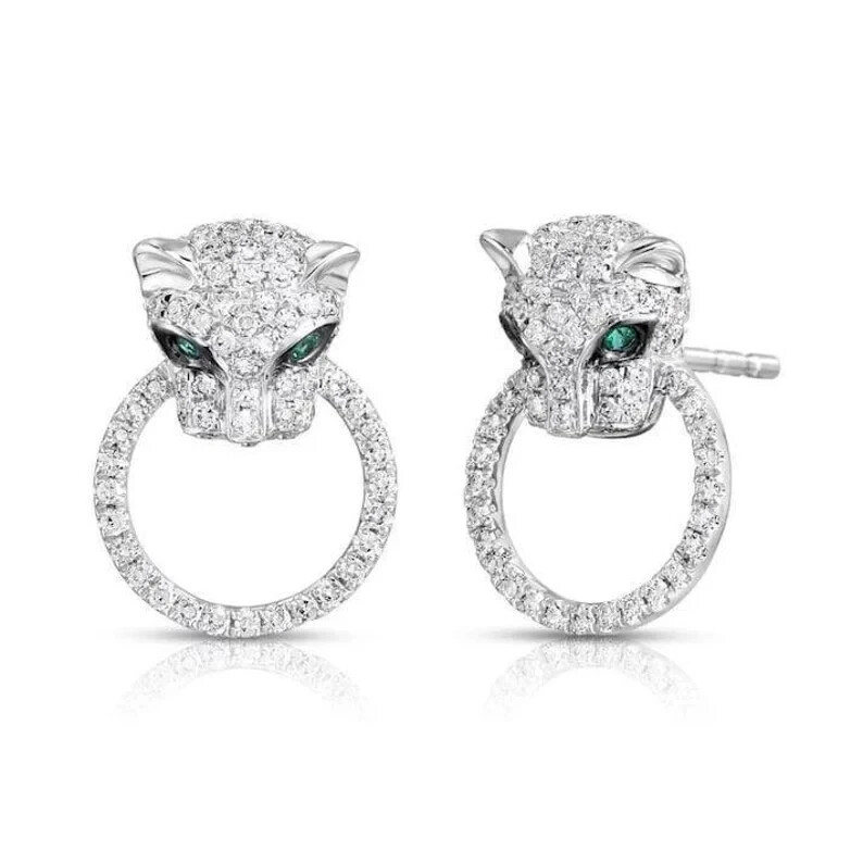 2ct Round Simulated Emerald 14k Gold Plated Panther Stud Earrings
