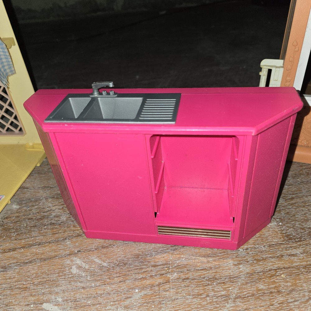 Vintage Barbie Mattel Pink Kitchen Dishwasher Kitchen Island Doll Furniture