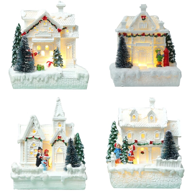 Miniature Resin Christmas Snow House Lights Christmas Decorations Gift