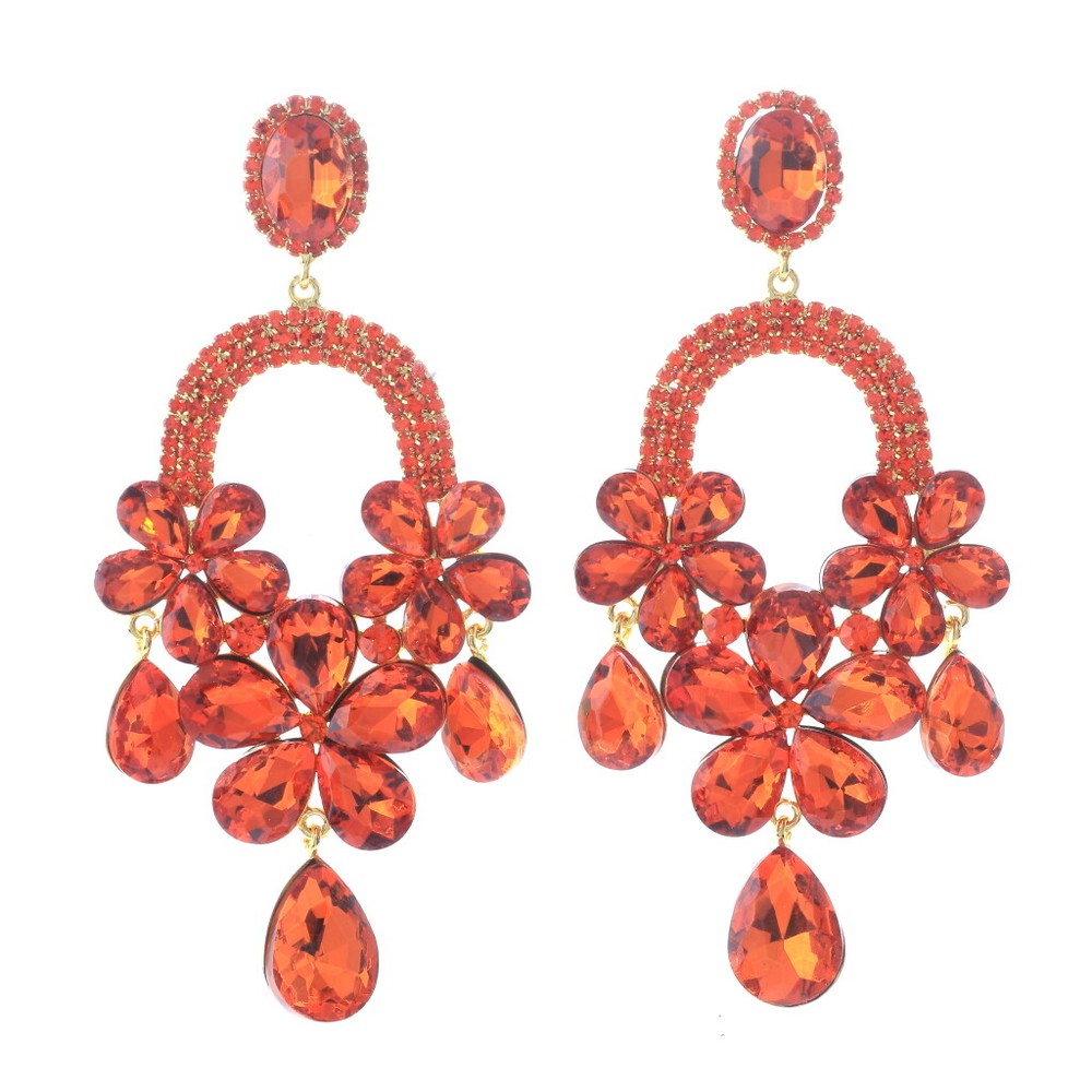 Gold Tone Metal Rhinestone Large Crystal Chandelier Post Earrings ESE9967-ORG