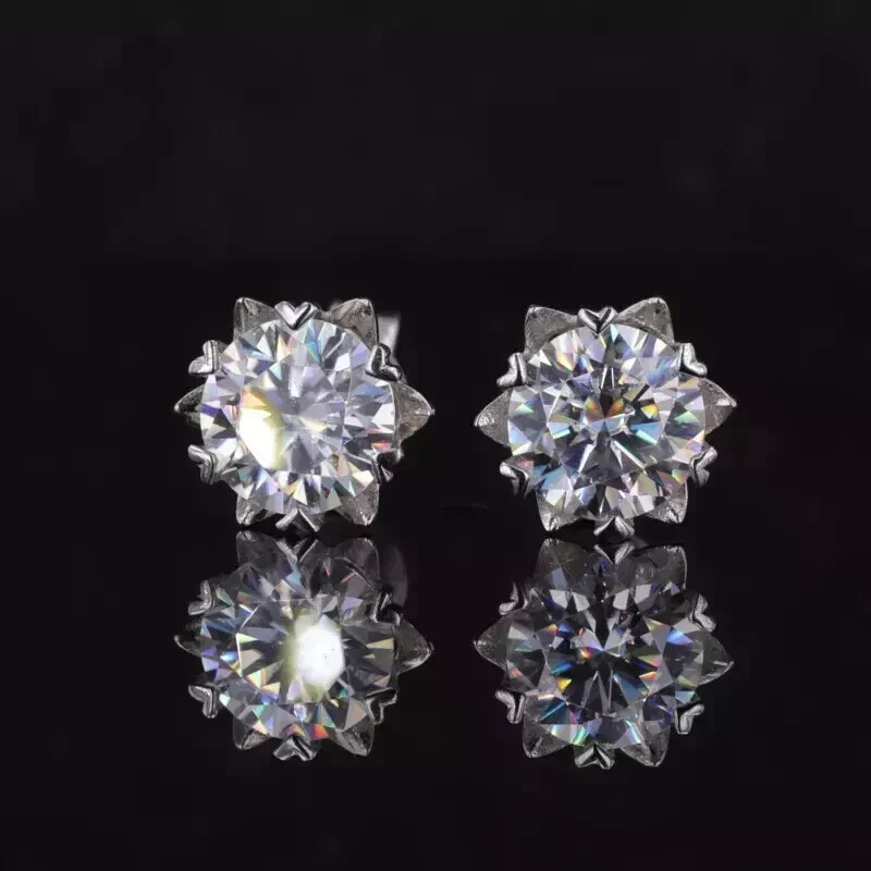 3 Ct Round Cut Certified Moissanite Beautiful Stud Earring 14K White Gold Plated
