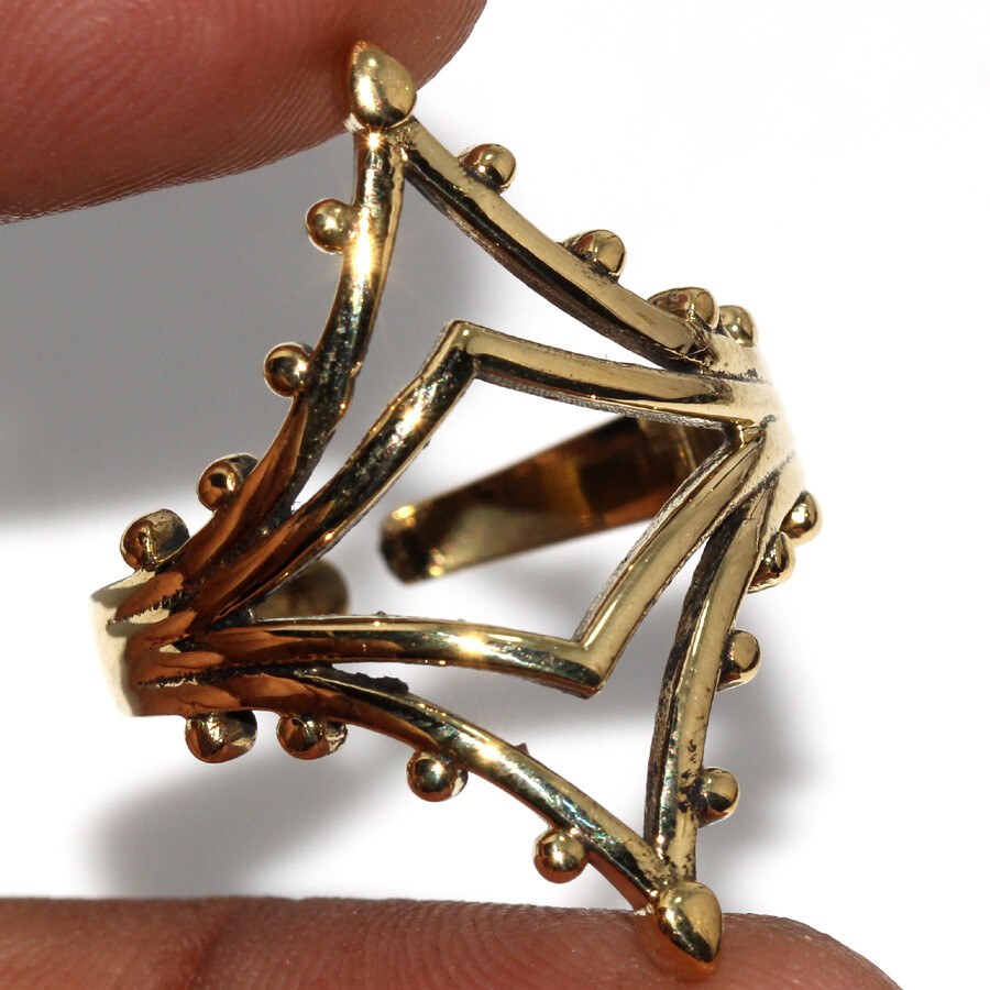 Golden Plated Rustic Crown Ethnic Boho Ring Free Size Jewelry