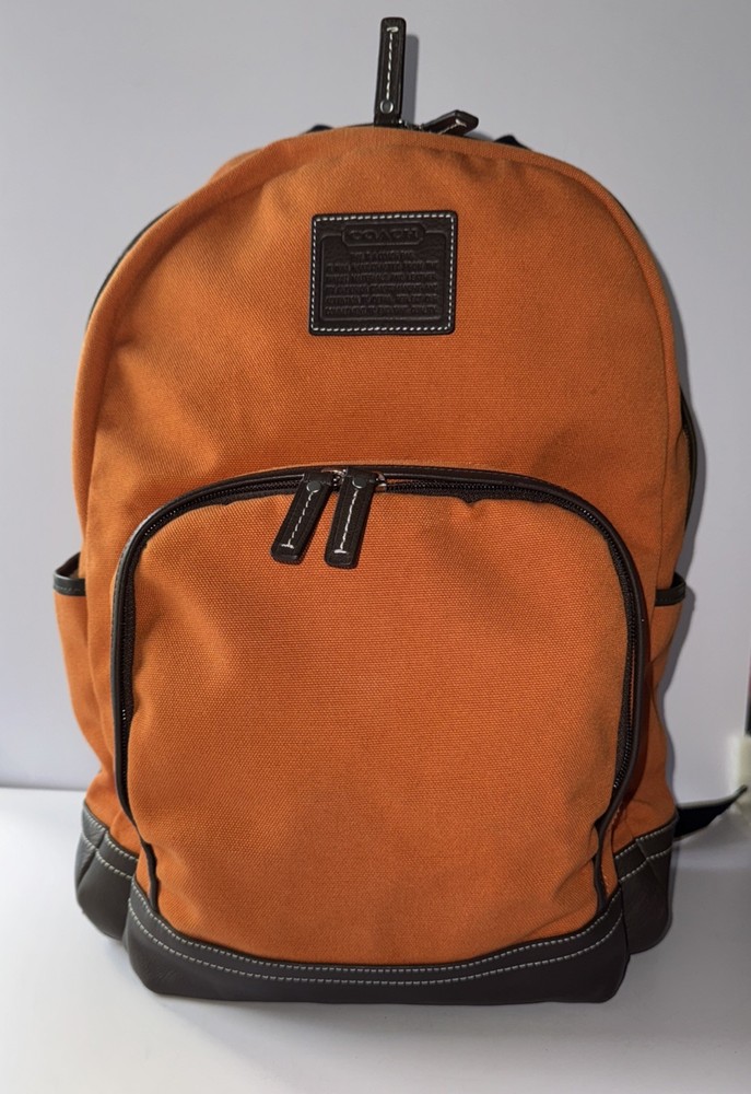 Coach B1260-F70579 Orange Canvas Backpack with Brown Leather Trim