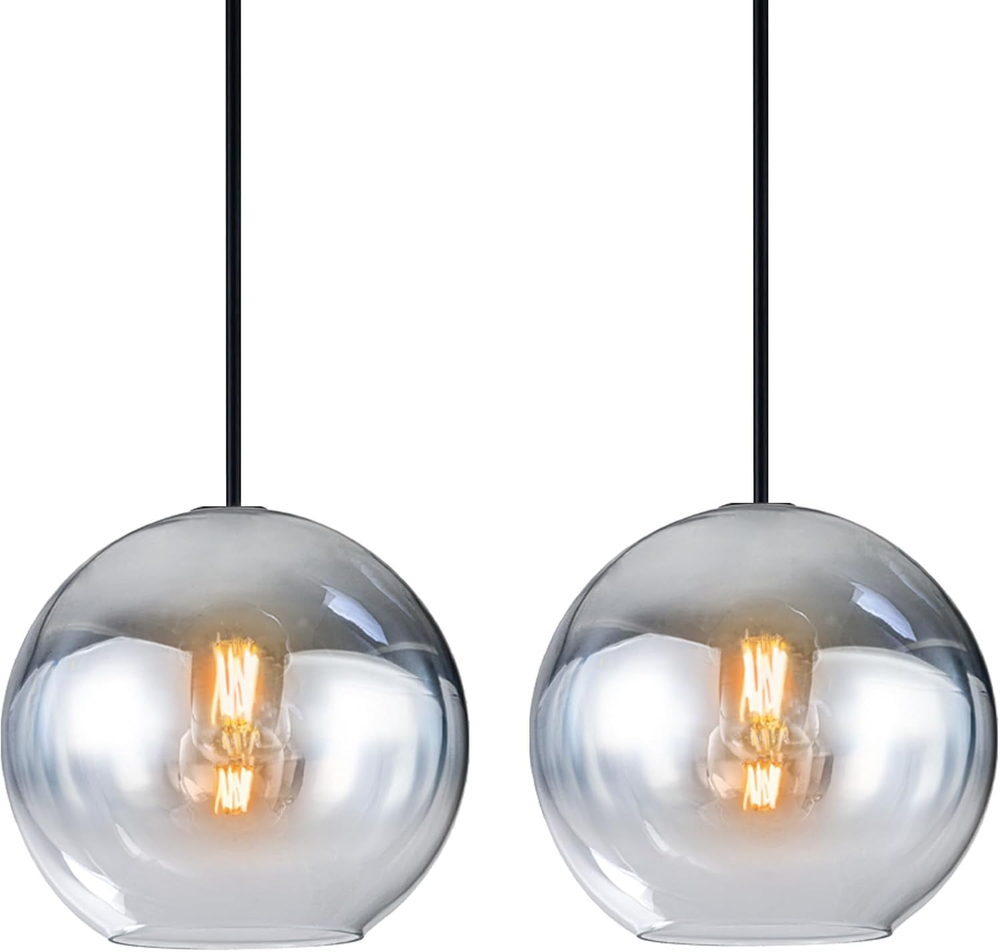 Modern Black Globe Pendant Light Glass Ceiling Pendant Light for Kitchen Silver