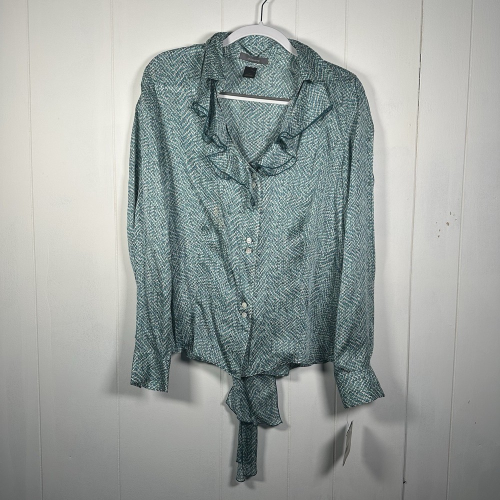 Liz Claiborne Women’s Size 16 Teal Button Front Blouse Tie Waist Long Sleeve Top