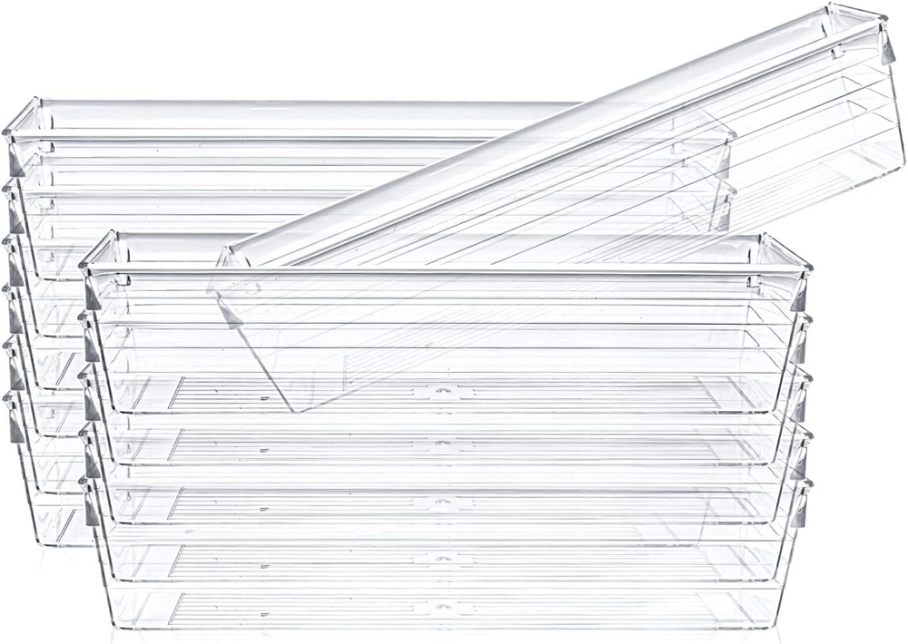 12-Pack Clear Plastic Drawer Organizers 9x3x2 Inch Storage Bins for Desk & Home