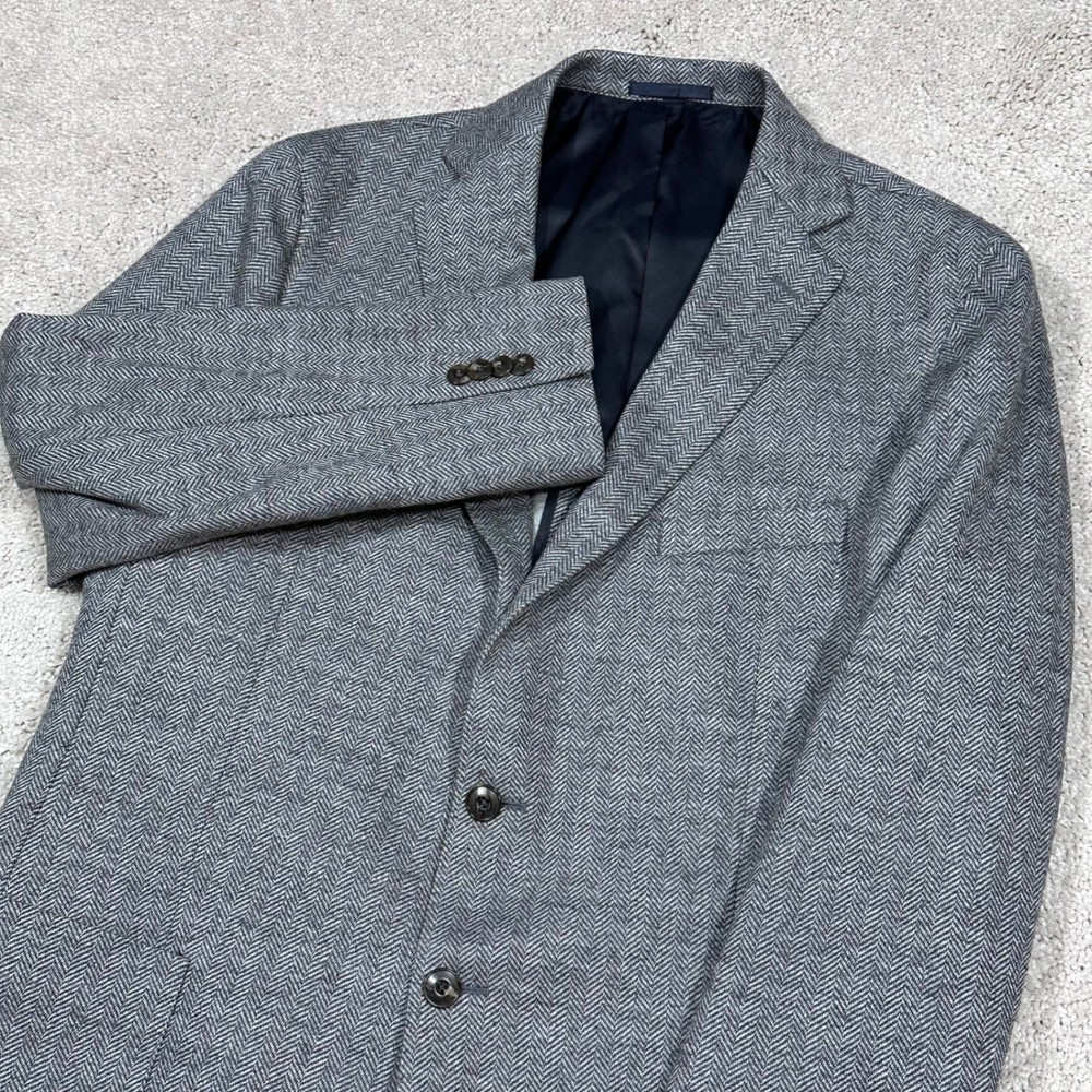 Jos A Bank Men's Gray Herringbone Tailored Fit Blazer 44 Regular Cotton Wool