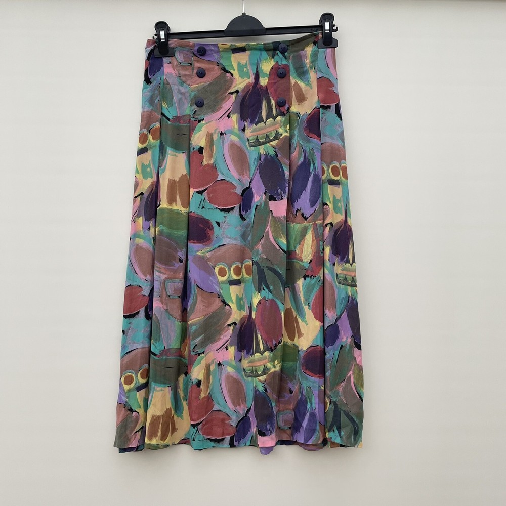 Made in England Vintage Floral Bohemian Quirky Artistic Knee Length Skirt UK 16