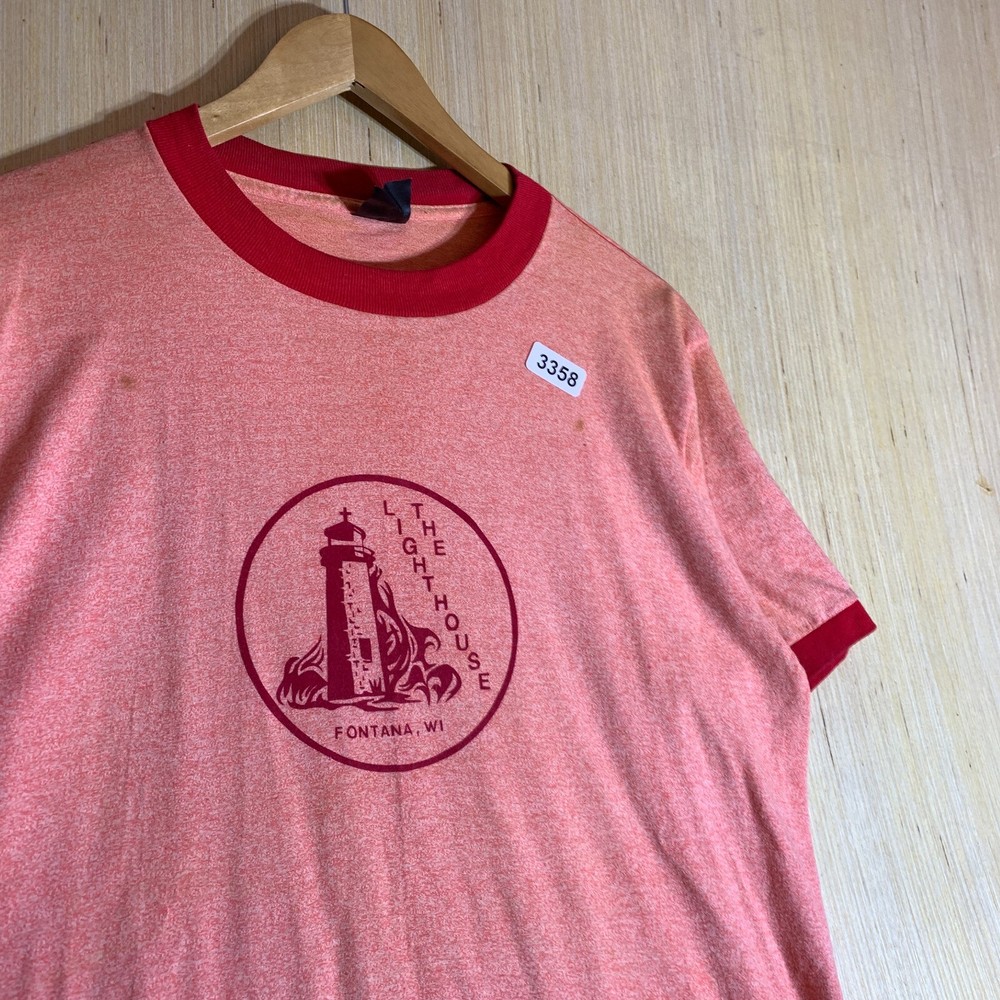 Vintage Lighthouse Shirt Adult Extra Large Red Short Sleeve Men's Pullover 80's