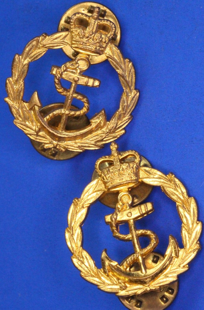 Vintage British Royal Navy QC Petty Officer Lapel Collar Badges 32412