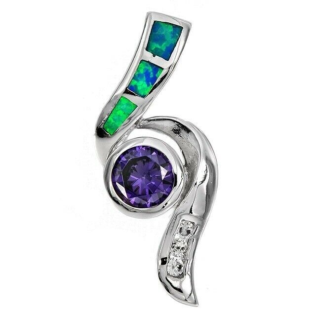 1CT Amethyst & Australian Opal Inlay 925 Sterling Silver Pendant OP1