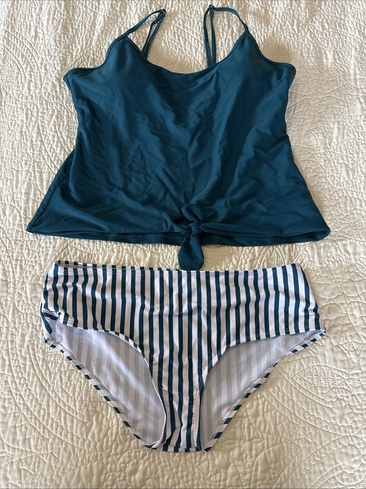 Shein Women's Swimsuit XL Teal and White 2 Piece