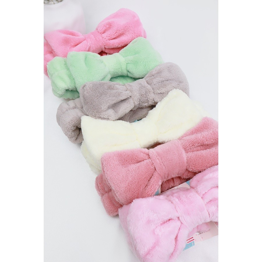 Plush Solid Color Spa Headband with Bow – Soft Makeup and Wash Head Wrap for Wholesale