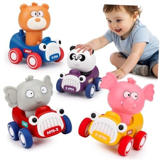 Press and Go Animal Race Cars for Toddlers 1-3 Push and Play Toy Vehicles