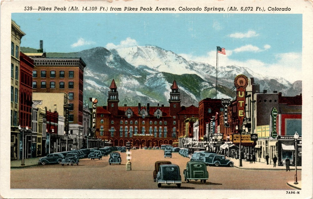 Pikes Peak, Pikes Peak Avenue, Colorado Springs, Antlers Hotel Postcard