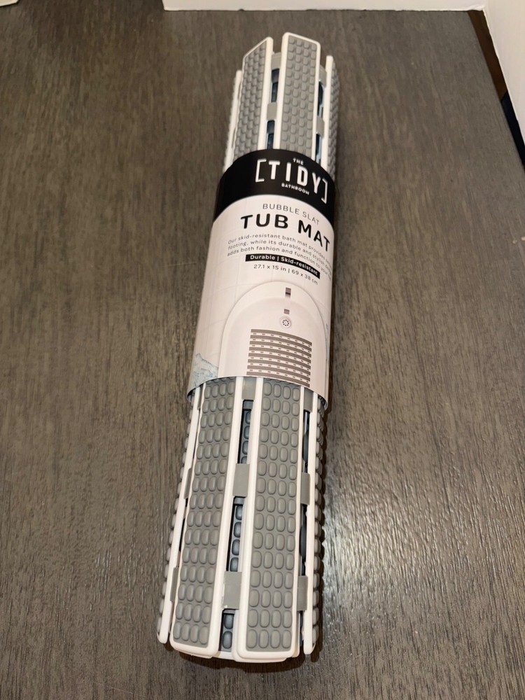 THE TIDY BATHROOM- BUBBLE SLAT TUB MAT -GREY