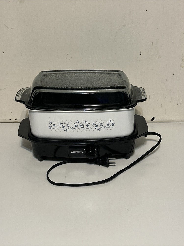 Vintage West Bend 4 QT Slow Cooker/ Crockpot With Blue Flowers