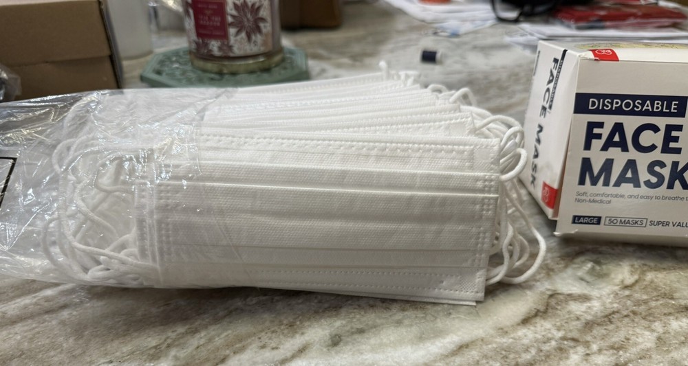50 White Disposable 3-ply Face Masks.