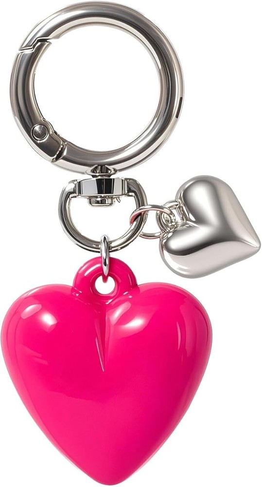 Cute Pink Heart Sliver Keychain for Girls Women Bag Charm