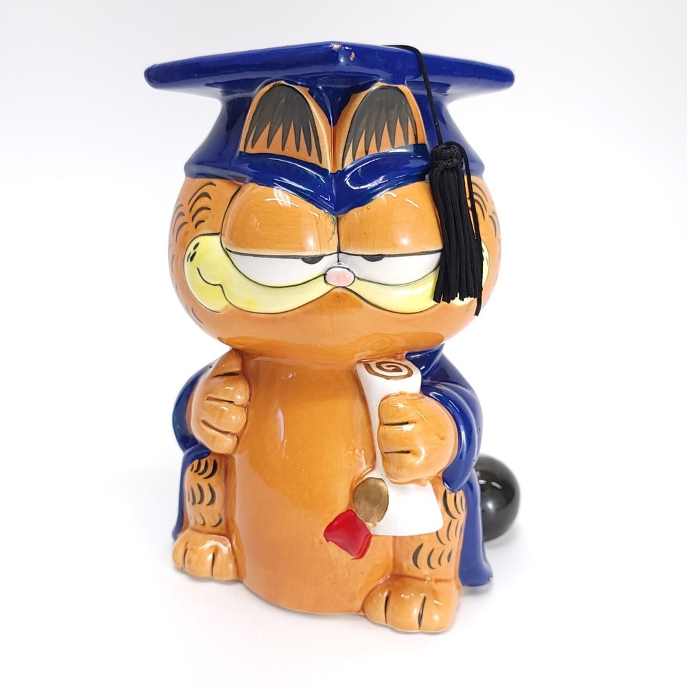 Enesco Garfield Graduation Coin Bank Piggy Bank Vintage 80's Scholar Tassel Rare