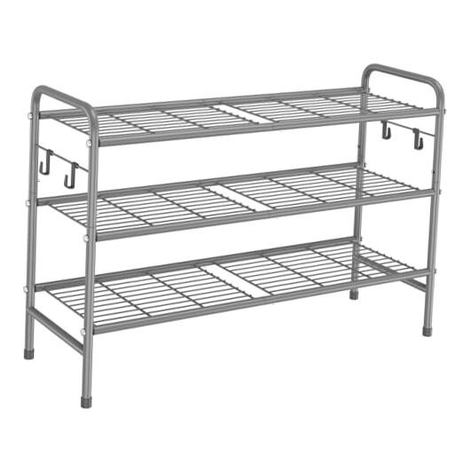 3 Tier Metal Shoe Rack Organizer 33 Inch Wide with 4 Grey Shelves