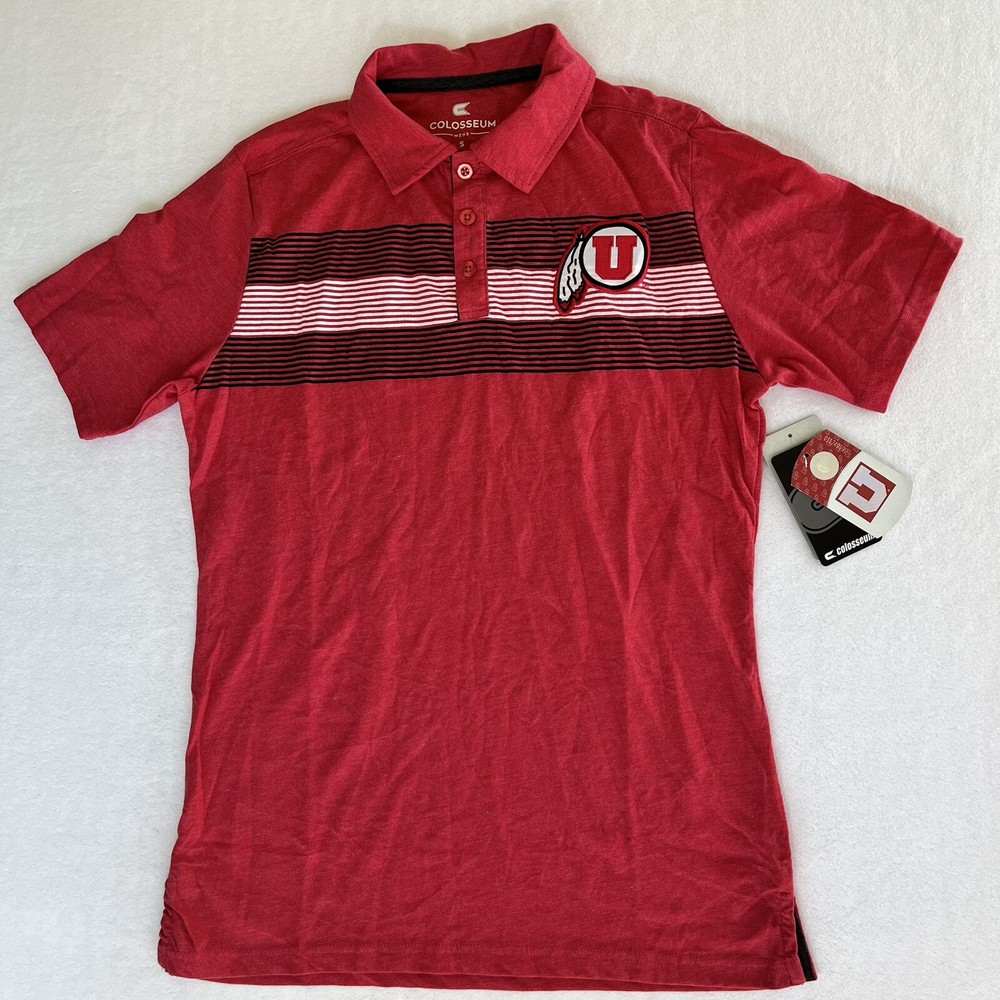 Utah Utes Mens Small Stitched Patch Logo Red Polo Shirt Colosseum New