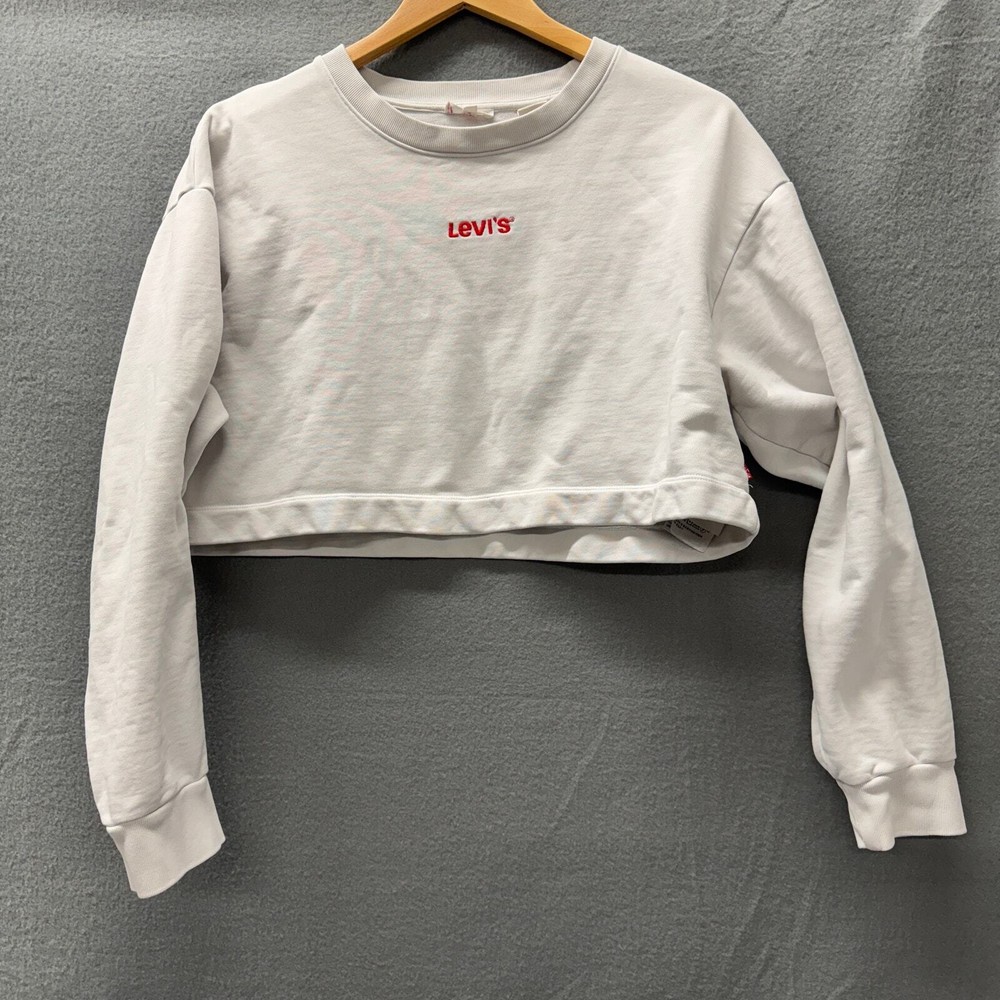 Levi's Cropped Sweatshirt Womens Small Off White Red Center Hit Pullover