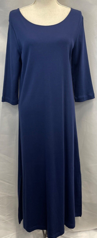 Women’s Joan Vass Navy Blue 100% Cotton 3/4 Sleeve Dress Size 1P