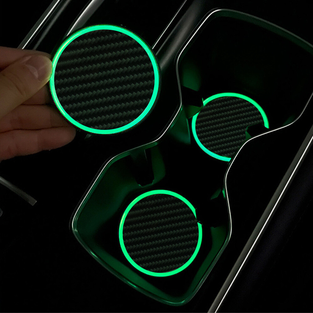 2Pcs Luminous Carbon Fibre Car Parts Cup Holder Pad Drink Coaster Mats Universal