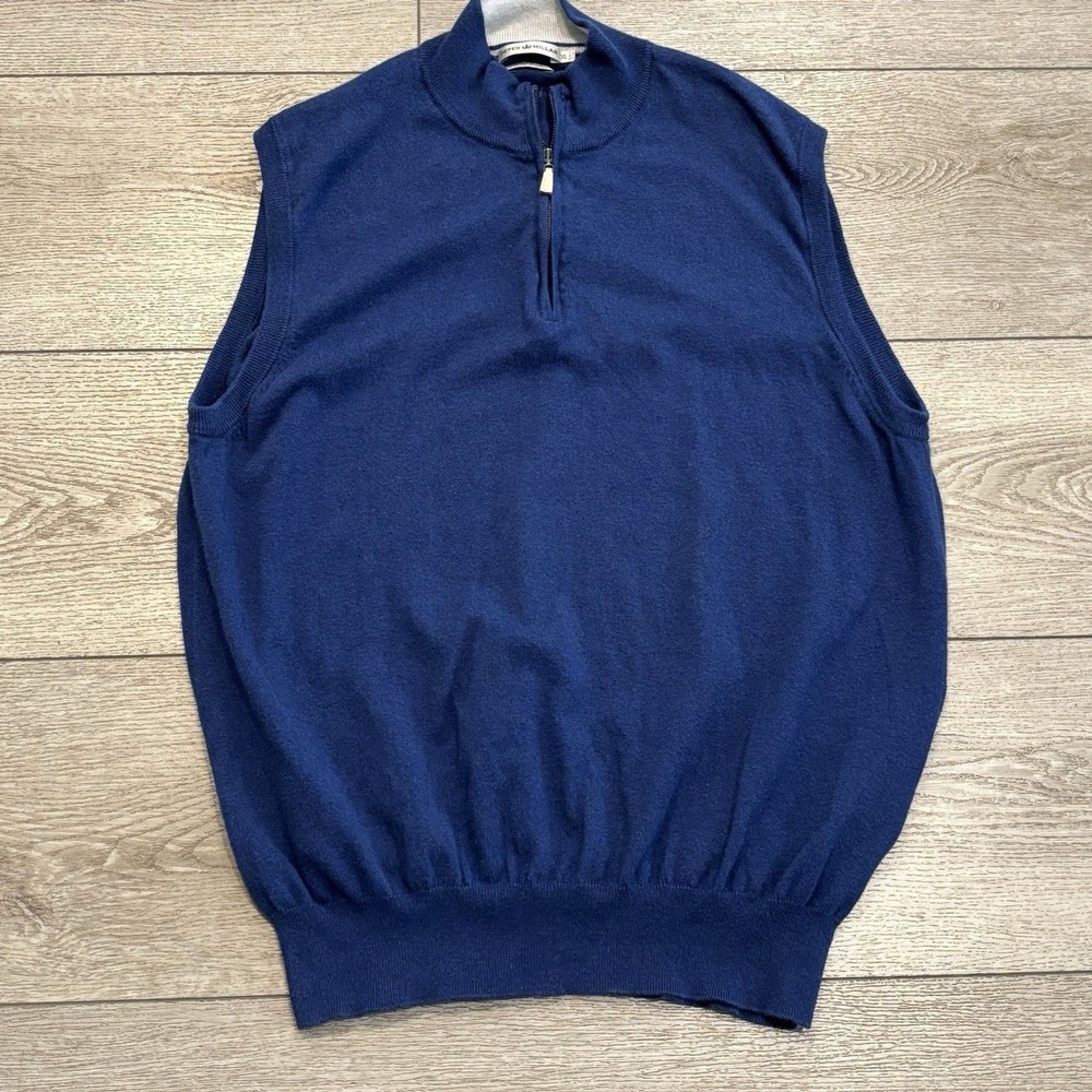 Peter Millar 1/4 Zip Sweater Vest Mens XL Blue Luxury Cashmere Blend Golf Preppy