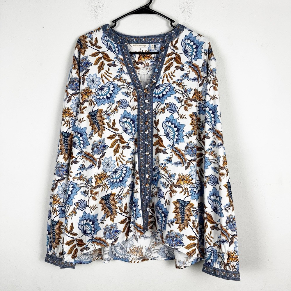 Soft Surroundings Women's Floral Print Tunic Blouse Size XL Multicolor
