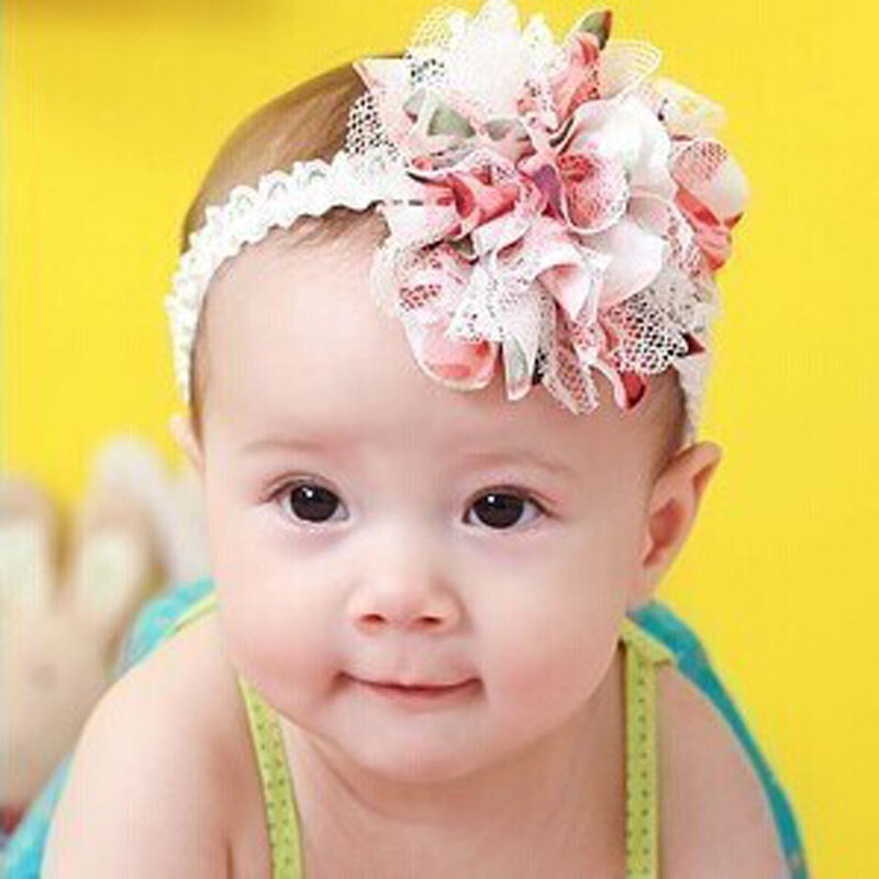 Baby Girls Headband Ribbon Elastic Headdress Kids Newborn Flower Lace Hair Band
