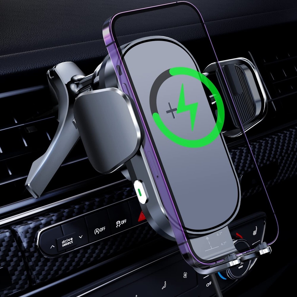 15W Fast Wireless Car Charger with Auto-Clamping Air Vent Phone Mount