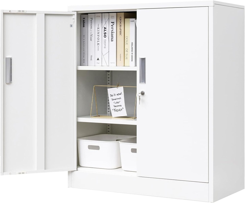 36-Inch White Metal Storage Cabinet with Lock and Adjustable Shelves