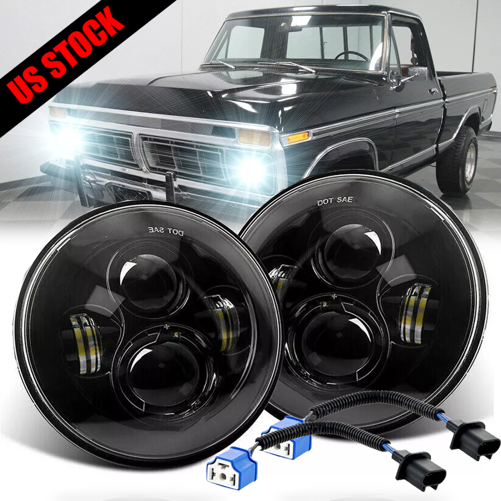 Pair 7'' Round Led Headlights Hi/Lo Beam For Ford F-100 Pikcup 1969-1974 / F-150