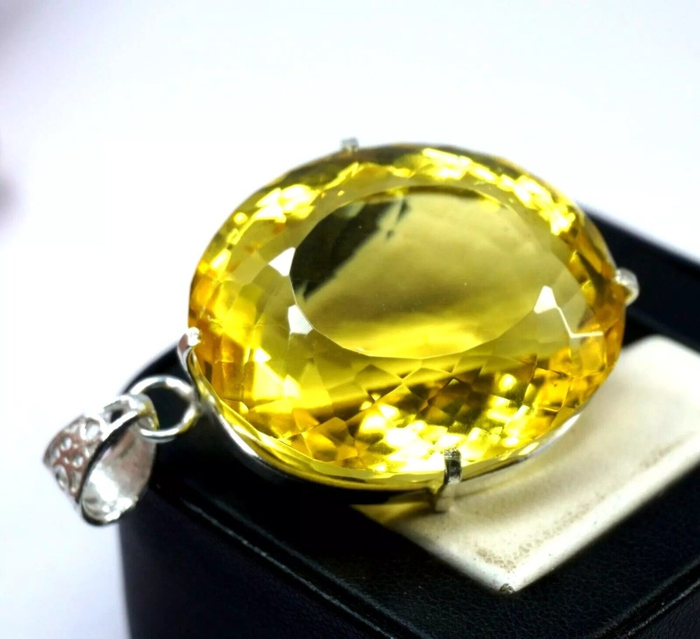 Citrine Natural Yellow 925 Solid Sterling Silver 96.65 Ct Pendant Gem Oval Cut