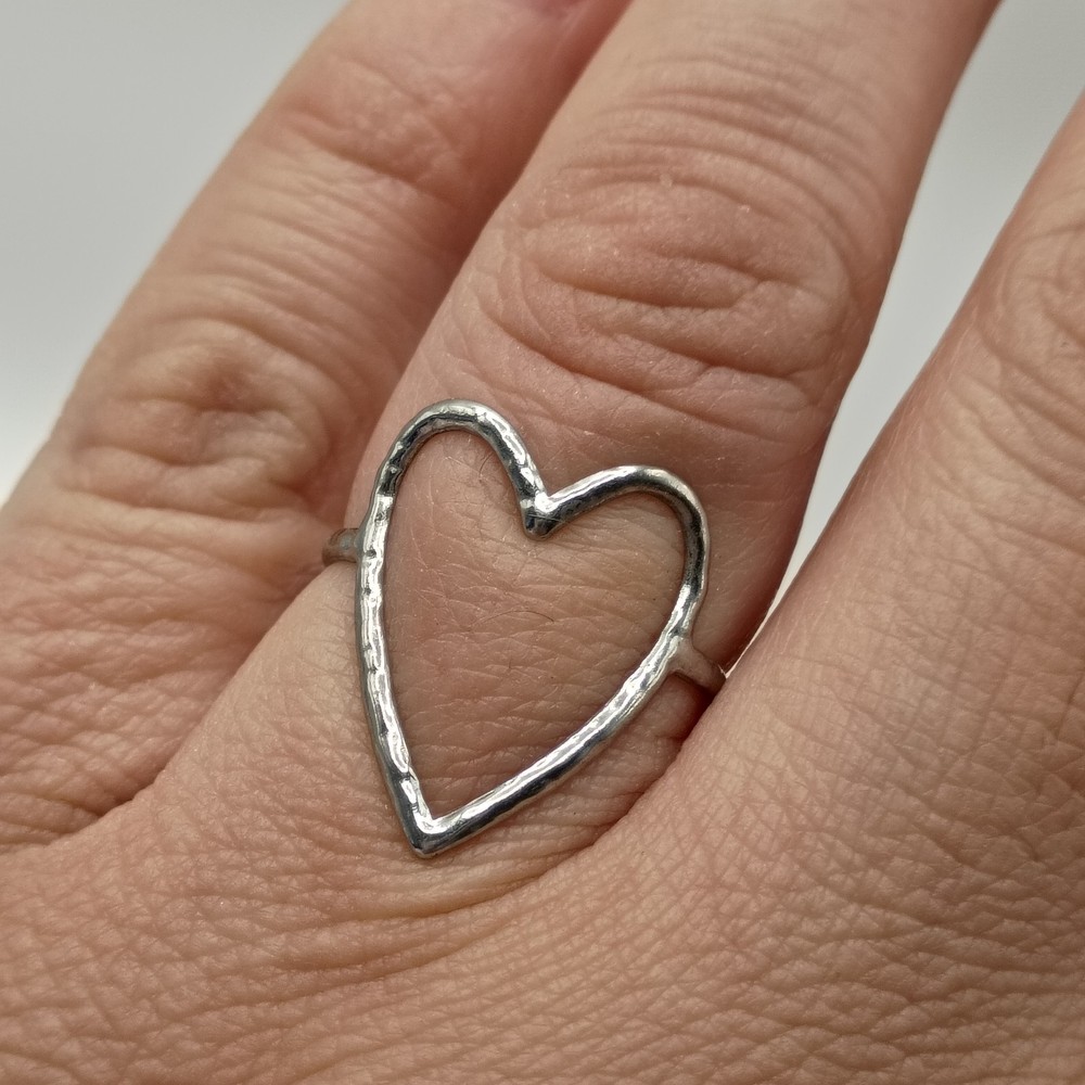 Stainless Steel Open Heart Ring Adjustable Size 7