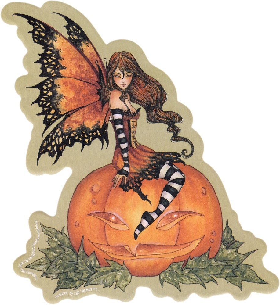 Amy Brown Pumpkin Fairy Jack-O-Lantern Art Sticker Decal #10327
