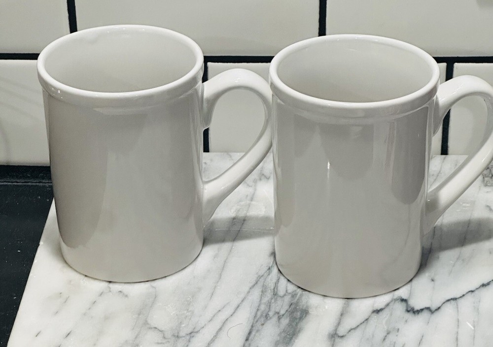 Royal Norfolk White Stoneware Coffee Mugs Dinnerware Cups-Set Of 2 RARE-