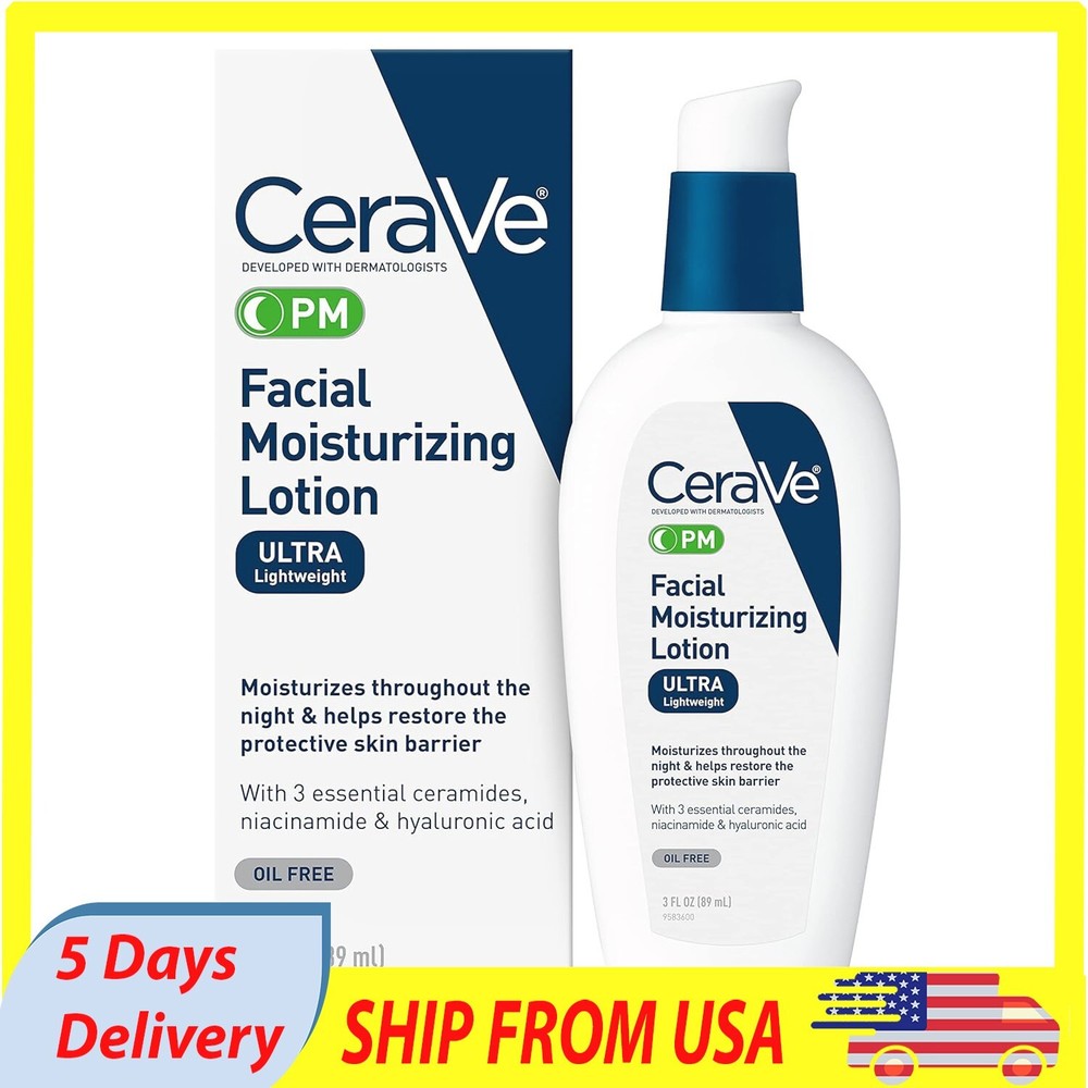 CeraVe PM Night Moisturizing Lotion with Hyaluronic Acid for Hydrated Skin