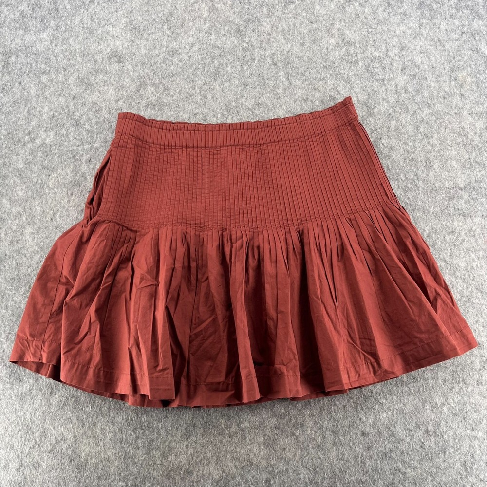 Anthropologie Eula Pintucked Mini Skirt Women Brown Cotton Side Zip M
