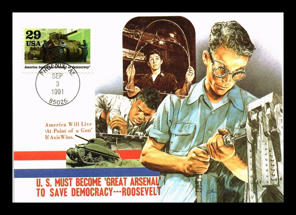 DR JIM STAMPS US MAXIMUM CARD ARSENAL OF DEMOCRACY WWII FIRST DAY ISSUE